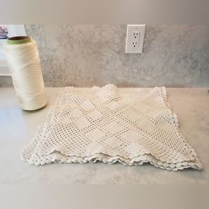 Huge Spool of White Nylon Yarn and 3 Square Cloth Designs